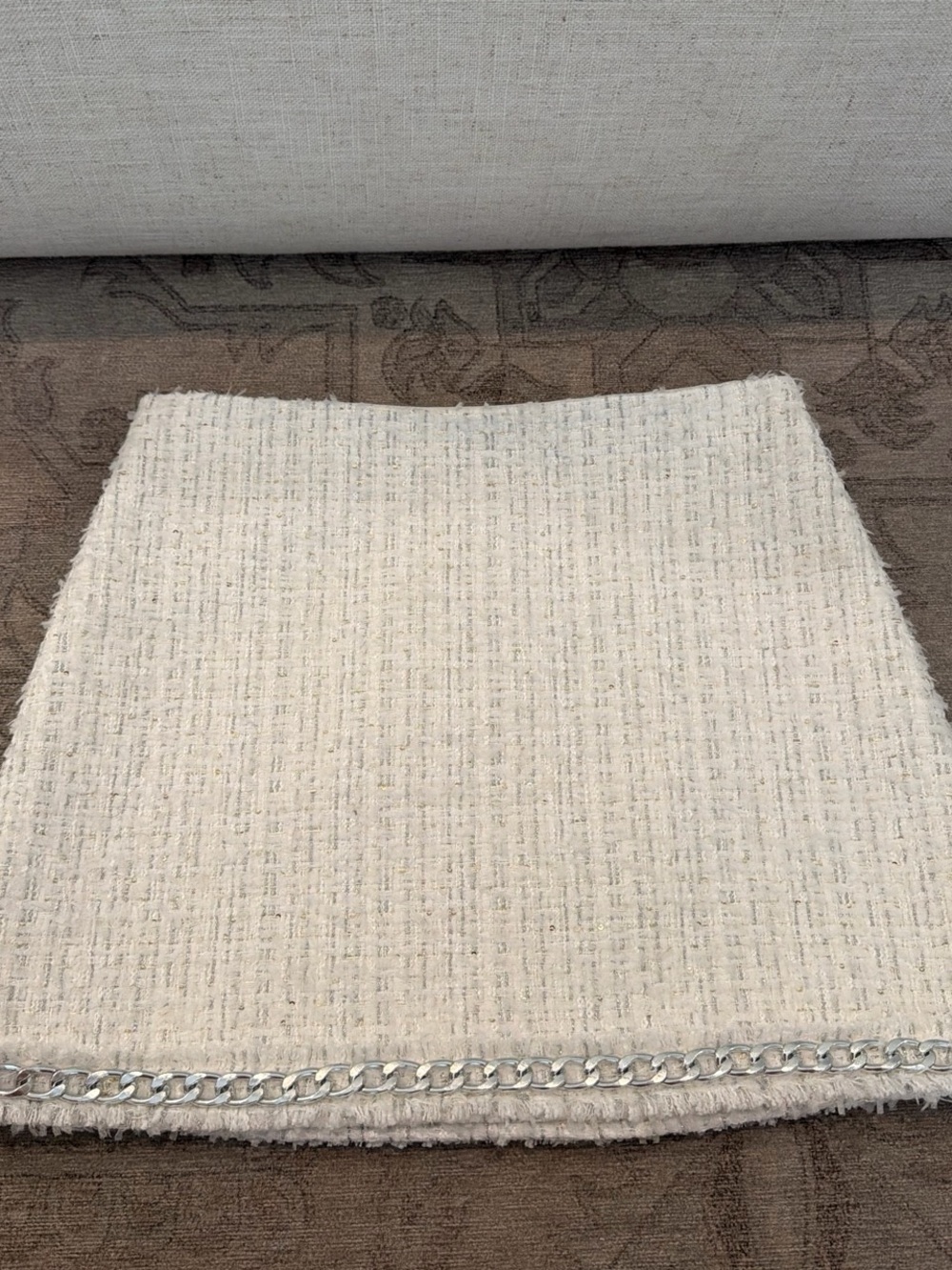 Alice + Olivia Cream Tweed Mini Skirt with Chain Hem